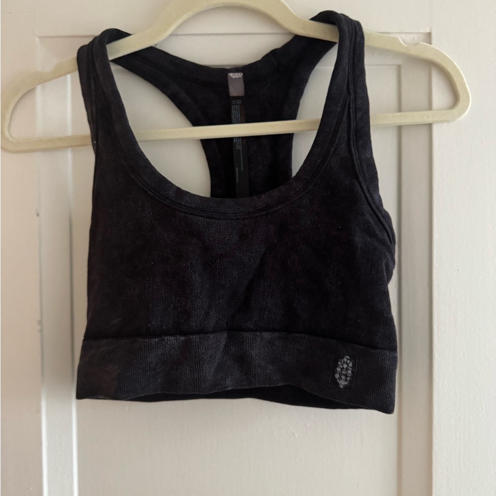 Free People Black Washed Print Sports Bra